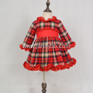 High quality check flannel fabric winter girls dress